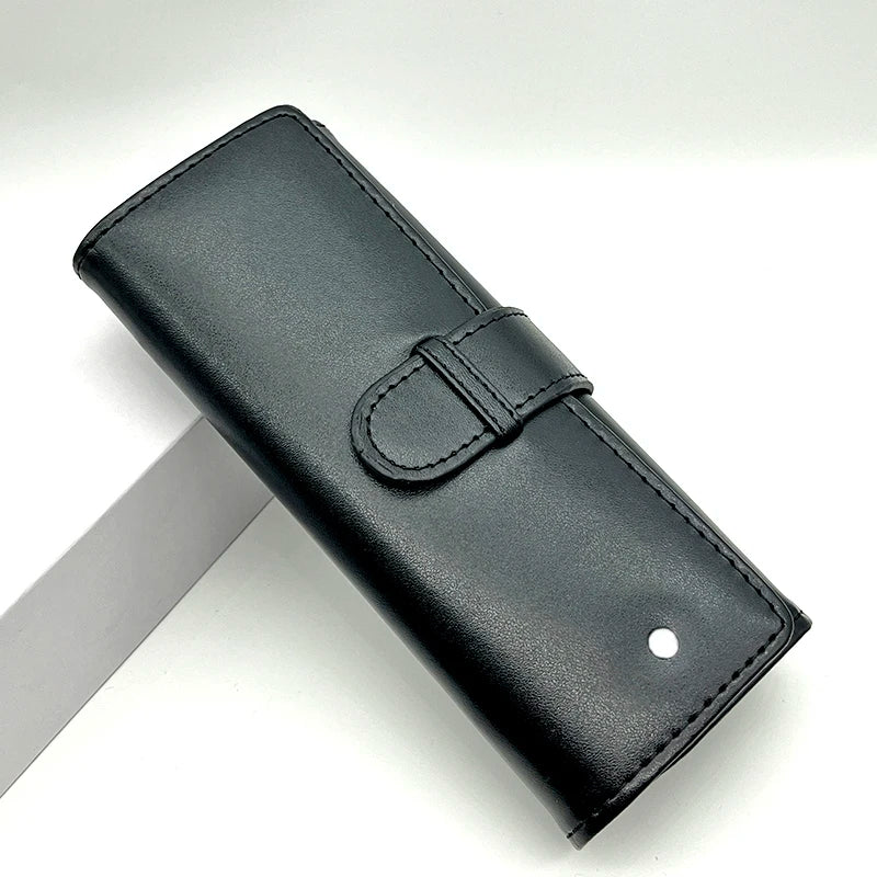 Luxury Black Leather MB Pen Bag Portable Single & Double Pens Holder High Quality Stationery Supplies Pencil Case As Gift