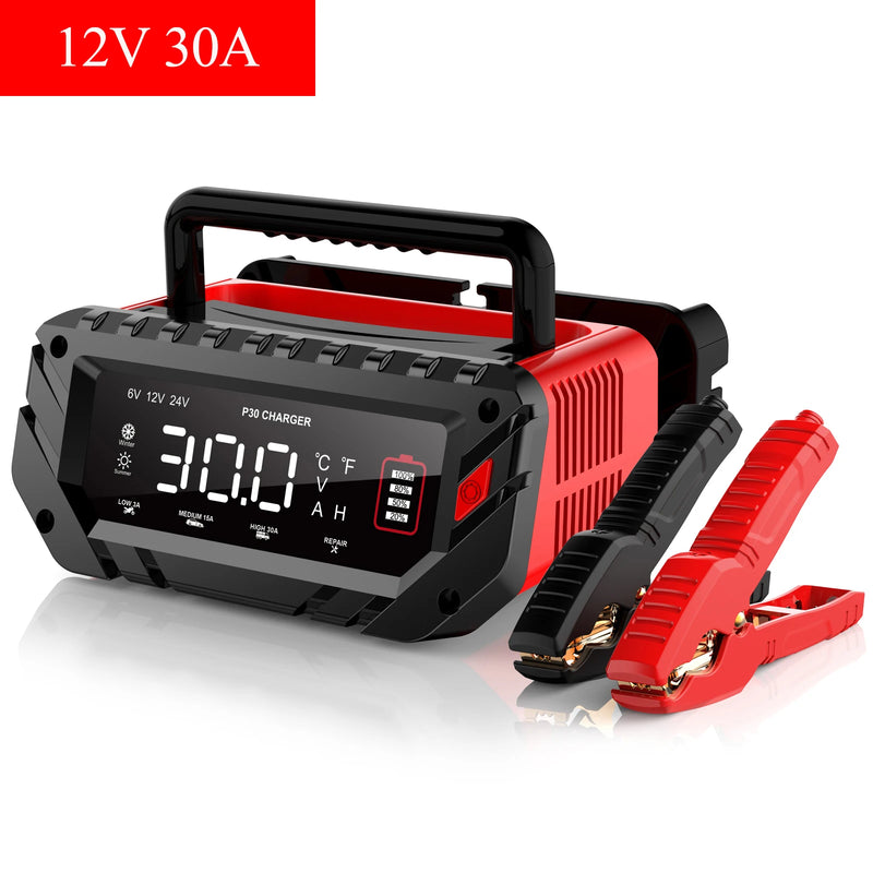 12V 30A/26A/20A Smart Car Battery Charger LCD 6V-12V-24V for Motorcycle Trickle Lithium LiFePO4 Lead-acid AGM Battery Repair