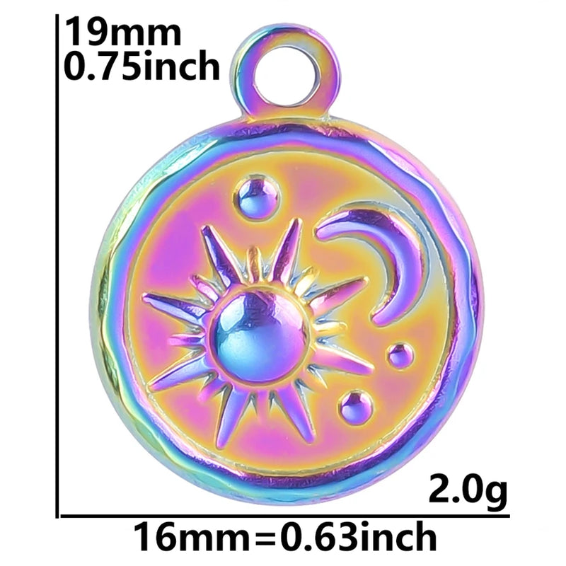 5pcs Stainless Steel Round Moon Sun Charm Pendant for Jewelry Making Supplies DIY Necklace Bracelat Earrings Pendant Accessories