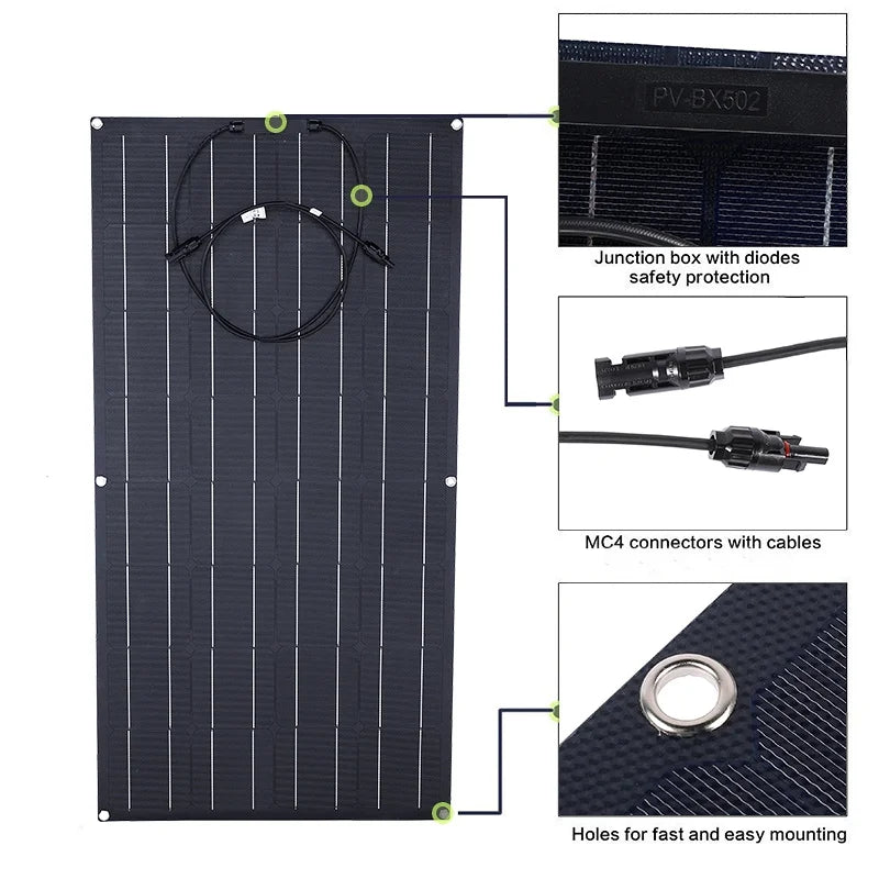 600W 300W Flexible Solar Panel Solar Cell Energy Charger DIY Connector for Smartphone Charging RV Car Boat Camping Power System
