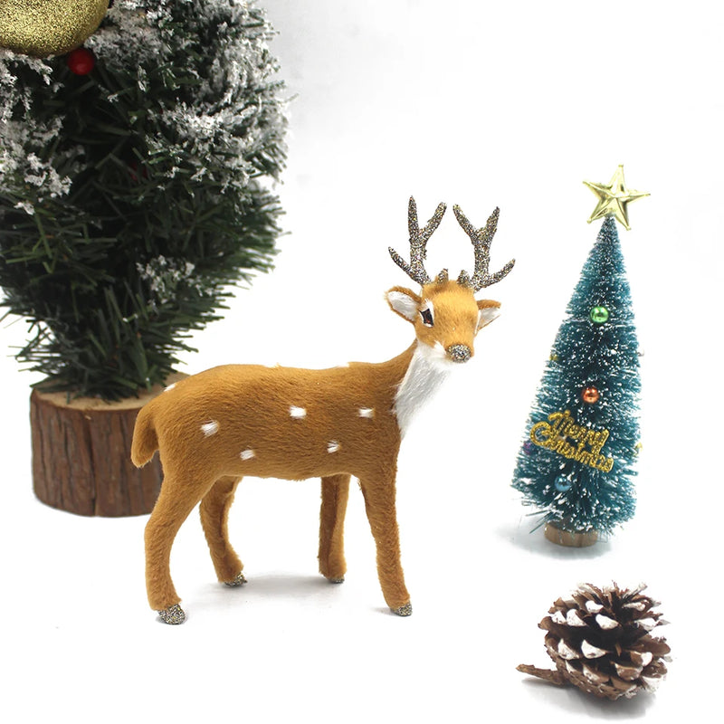 Simulation Christmas Deer Model Favor Xmas Home Decoration Craft Ornaments Display Table Reindeer Elk Animal Miniatures Kid Gift