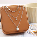 Heart Pendant Necklace Three Piece Suit Opal Metal Silver Color Multi-layered for Women Trendy Cute Elegant Jewelry Party Gift
