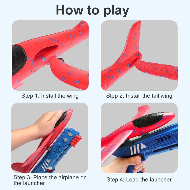 Kids Toys Catapult Plane Gun-style Launching Aircraft Gunner Throwing Aircraft Toys for Boys Birthday Christmas Gifts