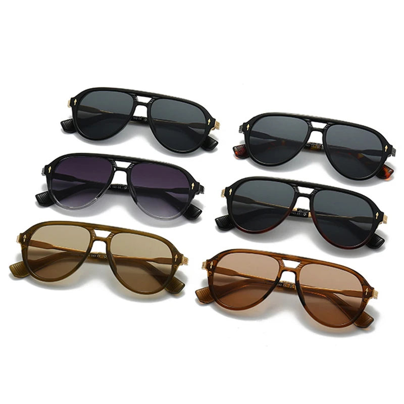 SHAUNA Retro Double Bridges Pilot Men Sunglasses Fashion Brand Designer Shades UV400 Trending Rivets Women Luxury Sun Glasses