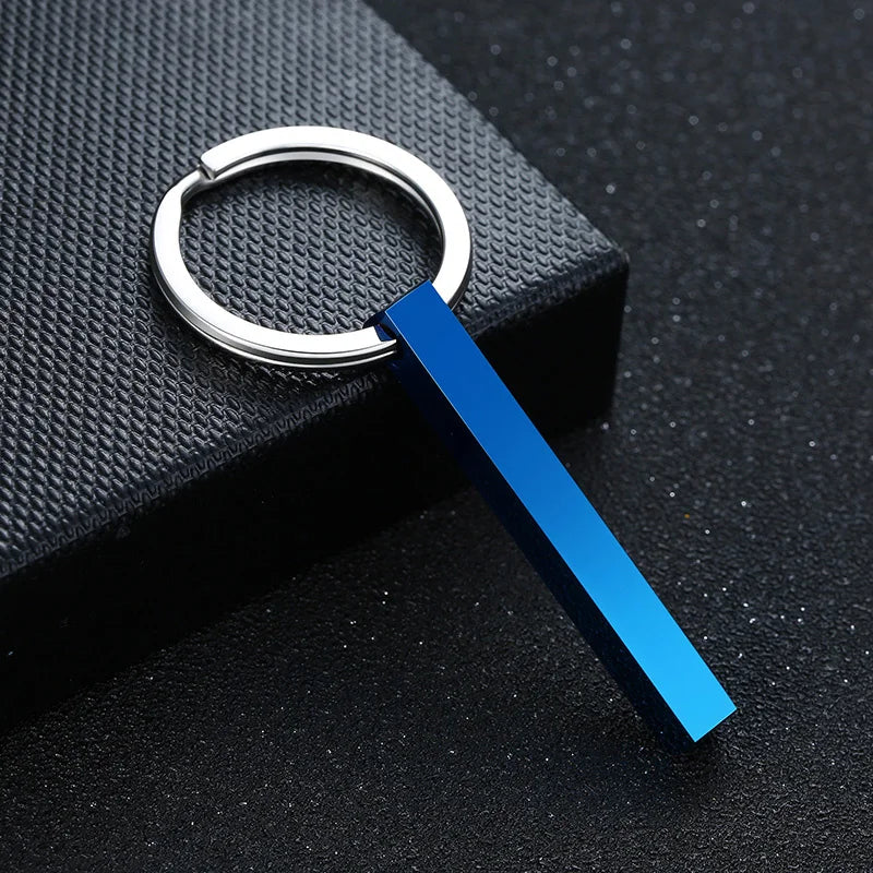 Vnox Personalize Keychains, Custom Father's Day Gift to Him, 3D Bar Key Chain, Stainless Steel Name Date Logo Engraving Keyrings