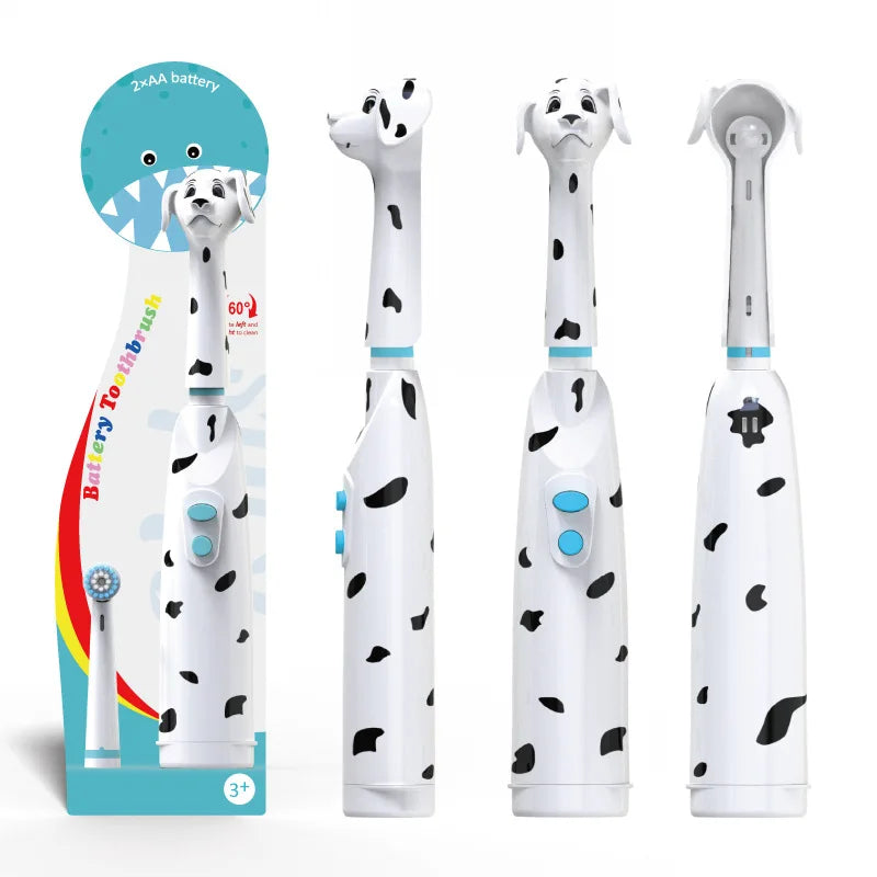 Children's Electric toothbrush kids baby spotted dog features dust cover cartoon type children round head battery