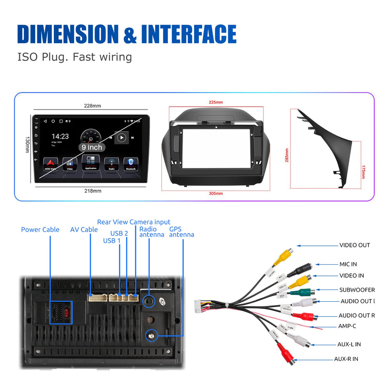 ESSGOO 9" Android 14 Display Car Stereo Radio GPS Navigation For Hyundai ix35 2009-2015 Carplay Android Auto SWC USB Wifi BT FM