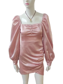 New Spring Autumn Women's Satin Dress Retro Black Pink White Square Neck Long Sleeve Mini Dresses for Women GD580