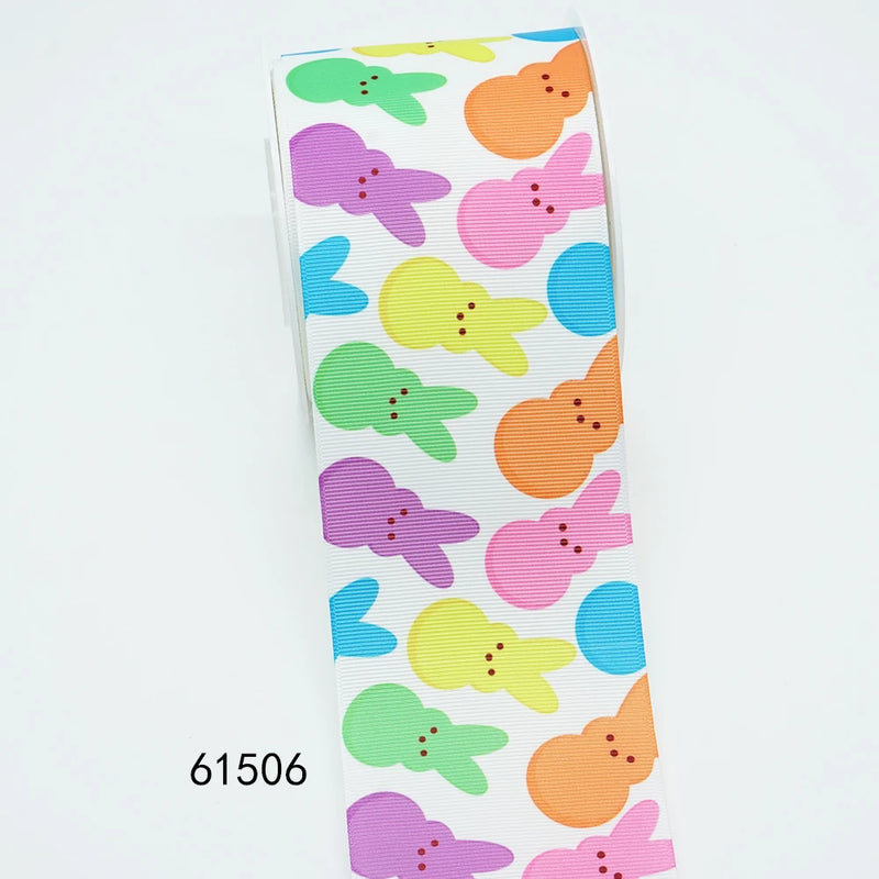 5 Yards Easter Rabbit Printed Grosgrain Satin Ribbons For Bows DIY Craft Decoration Packaging Supplies, 10 Pieces Resins. 59086