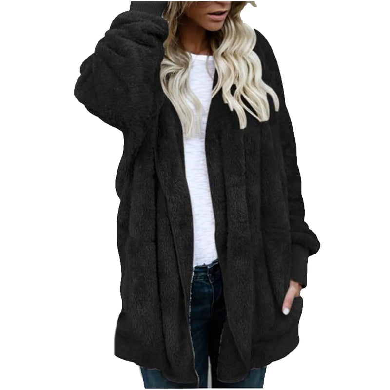 New Women Winter Warm Coat Jacket Elegant Casual Daily Outwear Ladies Commuting Cardigan Coat Double Sided Velvet Hooded Coat