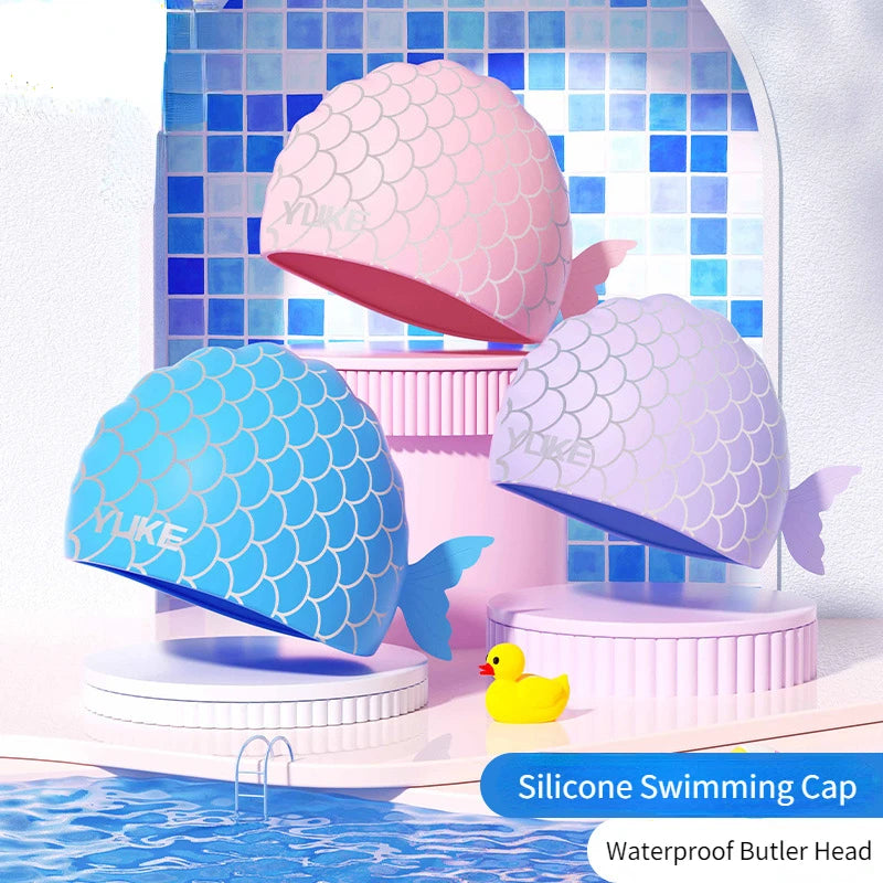 Swimming Caps Children's Silicone Swimming Hat Cartoon Waterproof Butler Head Cute Training Professional Plus Pool Accessories