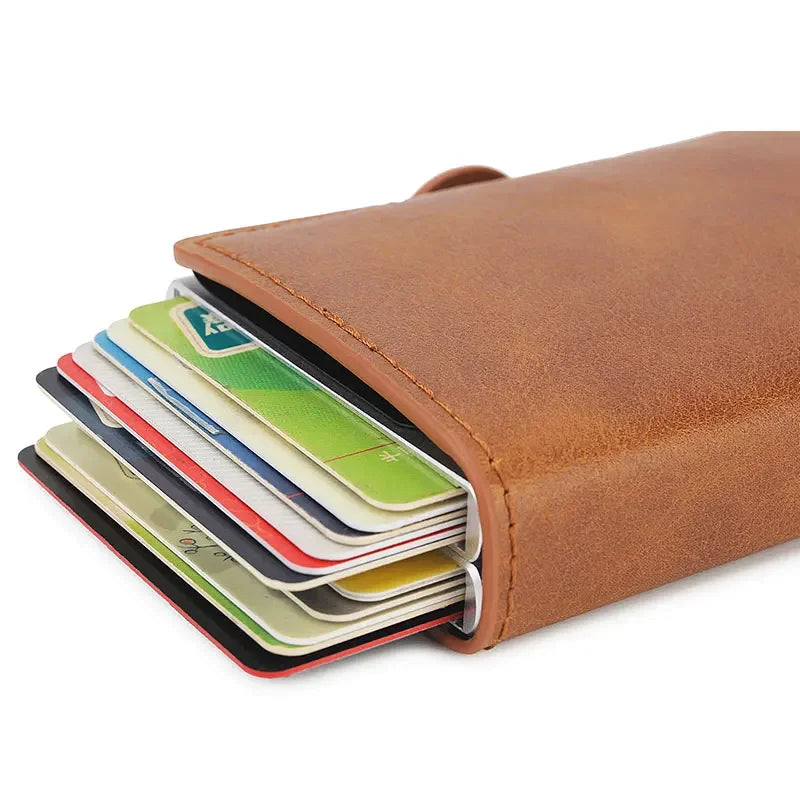 Rfid Blocking Protection Men id Credit Card Holder Wallet Leather Metal Aluminum Business Bank Card Case CreditCard Cardholder