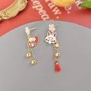 Women Japanese Sakura Flower Tassel Pendent Earrings Cute Asymmetrical Animal Dangle Drop Earrings