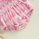 Baby Girls Rompers Easter Clothes Rabbit Print Bowknot Short Sleeve Summer Bodysuits Jumpsuits