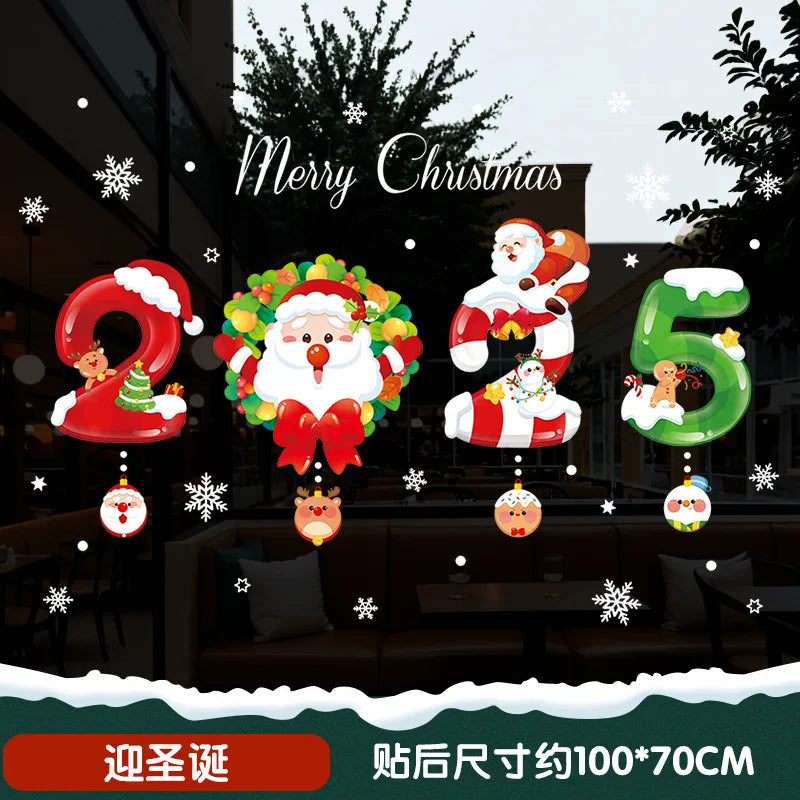 2025 New year Merry Christmas wall Window Stickers Elk Santa Claus Window Clings Decal Christmas Decoration For Home Navidad