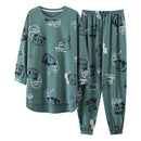 Big Size M-5XL Spring Knitted Cotton Pijamas Two Piece Set Long Sleeved Women Pyjamas Ladies Sleepwear Cute Cartoon Pijamas