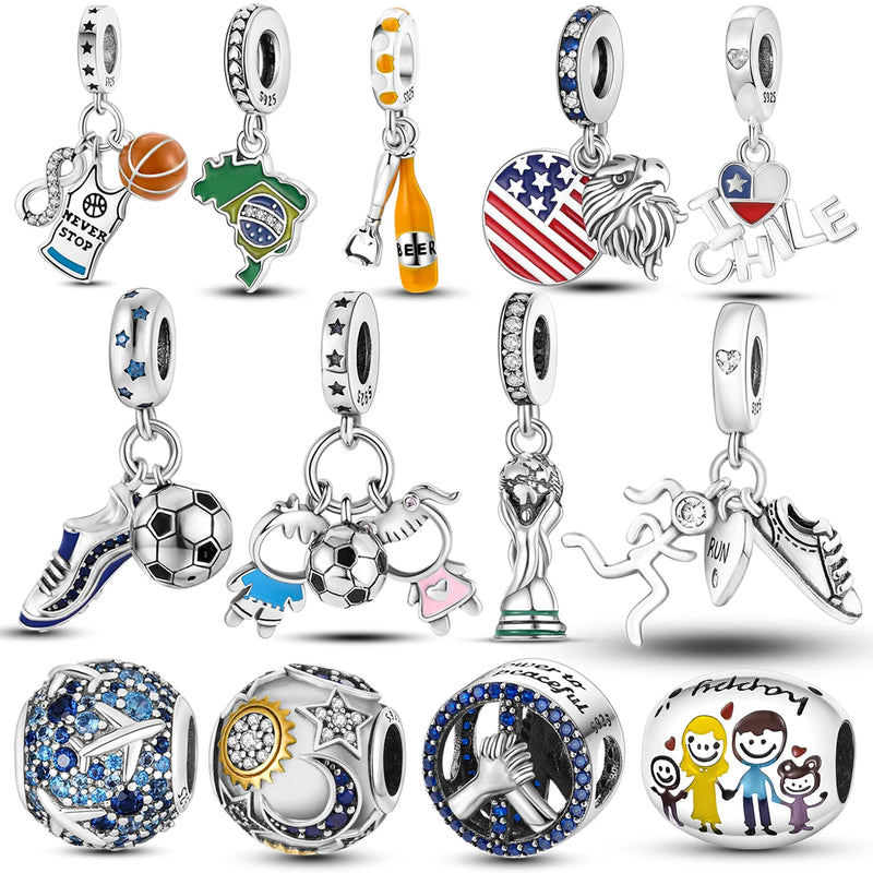 2024 Expect Amazing Carnival Charms Bead 925 Sterling Silver Play Football Dangle Fit Bangle Bracelet Necklace DIY Jewelry