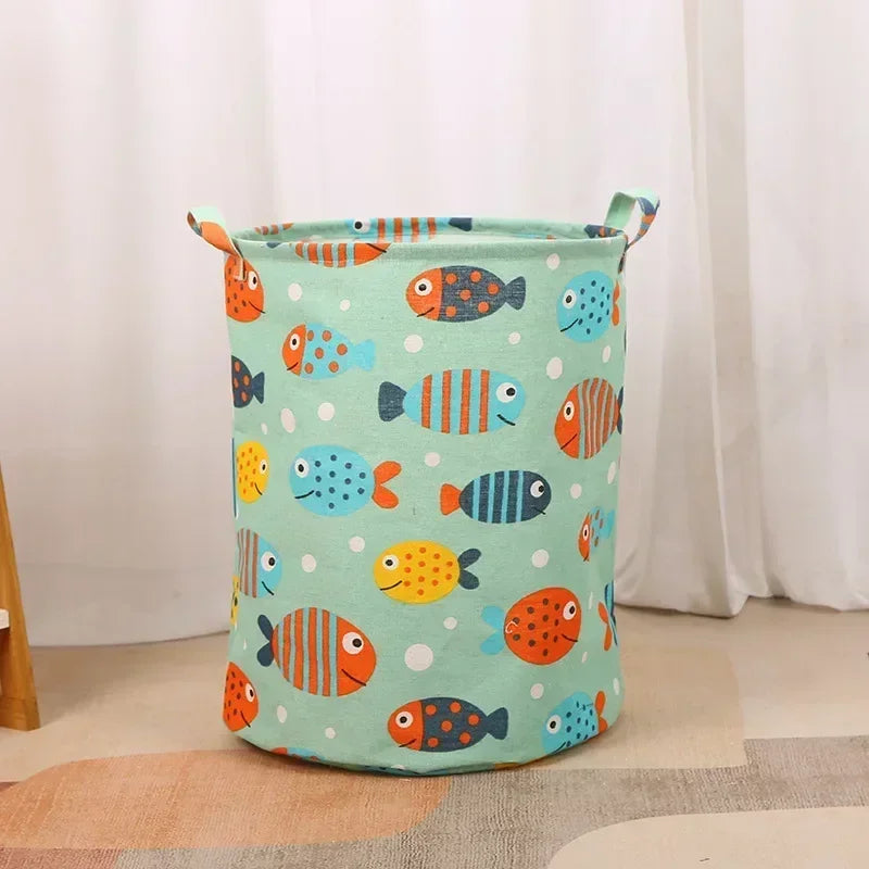 New Print Laundry Basket Portable Foldable Home Laundry Storage Bag Cotton Linen Hamper for Kids Toys Dirty Clothes Basket Large