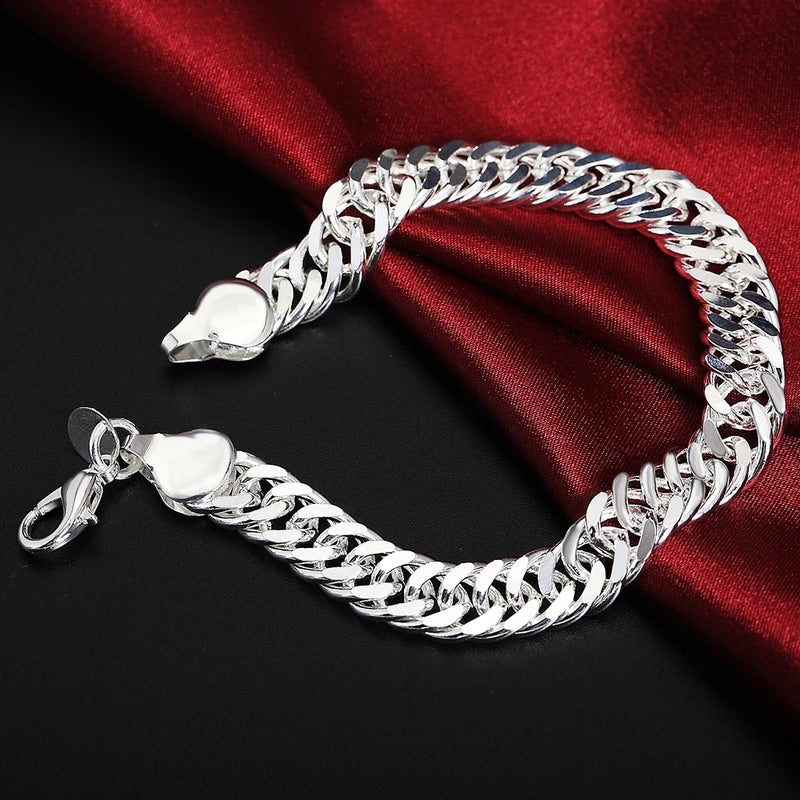 Promotion 100% Authentic 925 Sterling Silver Women Chain Bracelet 10MM Wholesale Fashion Men's Jewelry Silver Men Bracelet