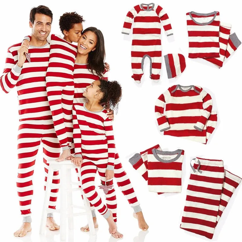 Christmas Family Matching Pajamas Set Mother Kids Stripe Clothes Baby Girl Rompers Xmas Sleepwear Mommy Daddy Kids Nightwear