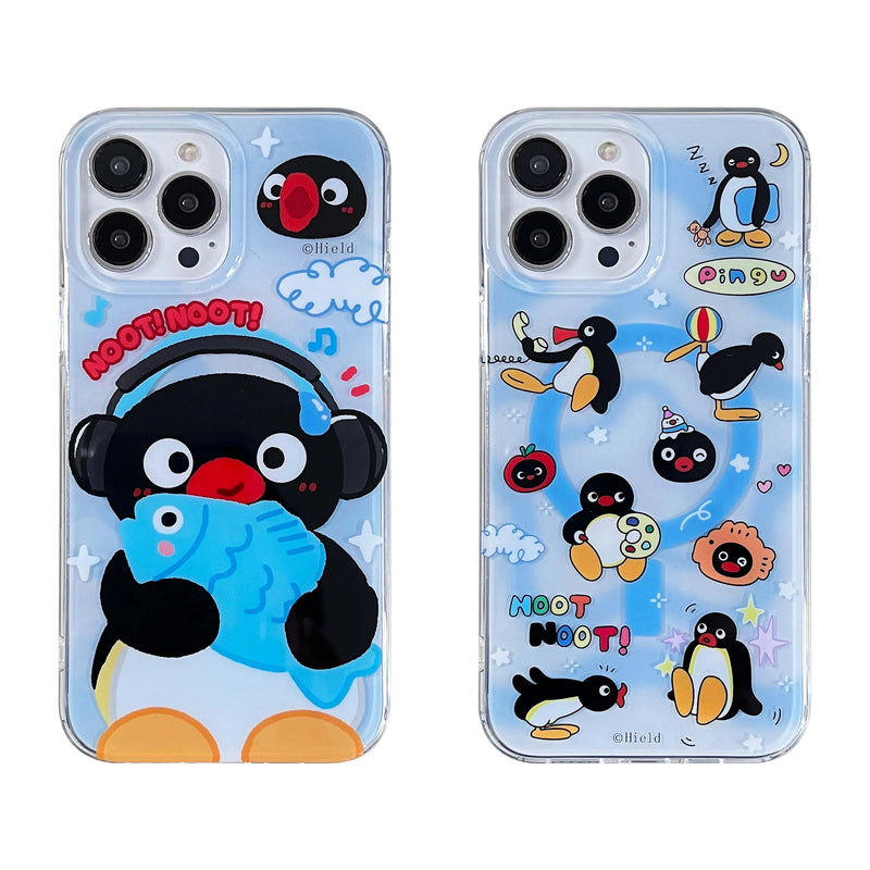 Cartoon penguin cute graffiti ins imd Magnetic phone case for iphone 11 13 promax 12 14 15 pro max back cover fundas