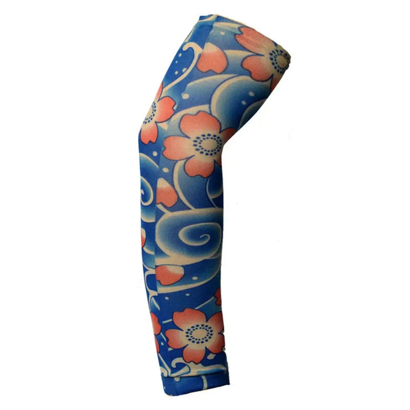 1Pcs New Flower Arm Tattoo Sleeves Seamless Outdoor Riding Sunscreen Arm Sleeves Sun Uv Protection Arm Warmers For Men Women