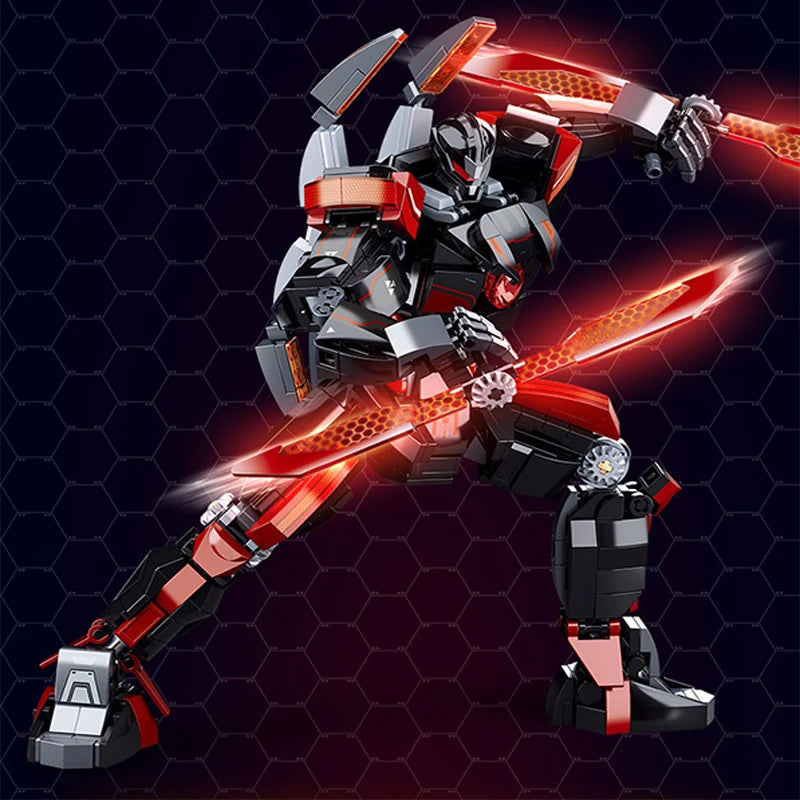 585pcs Black Red Mecha Assembly Building Block Model Robot Children's Educational Toys For Christmas Gifts 25.6cm