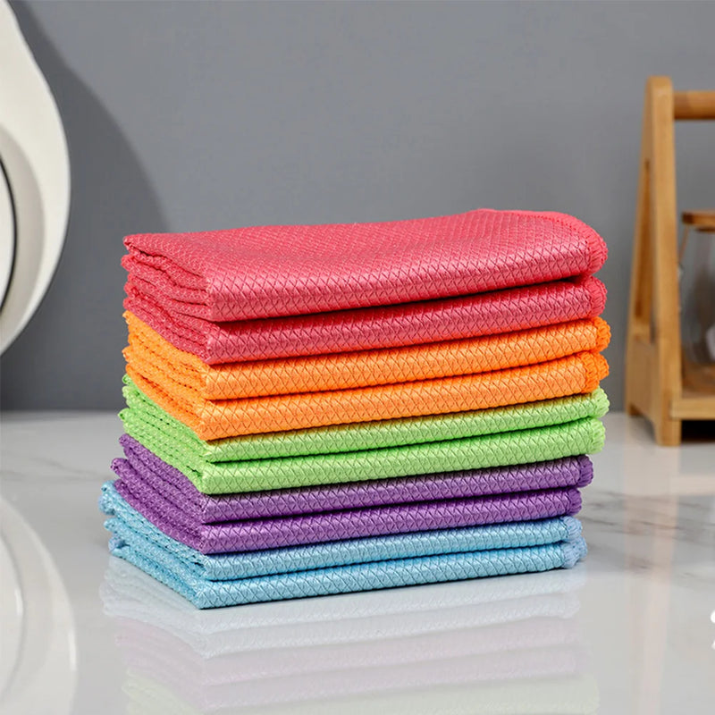 Traceless Microfiber Cleaning Cloths for Windows Cars Mirrors Polishing Fish Scale Rag Soft Lint Reusable Glass Cleaning Cloth