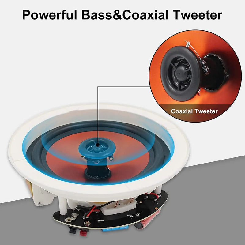 Herdio 4PCS 6.5" 4PCS Bluetooth In Ceiling Speakers 600W 2-Way Flush Mount Speakers System With Wall Amplifier Receiver For Home