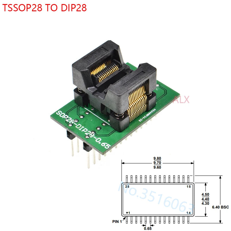 Sop8/Sop14/Sop16/Sop20/Sop28/44/Tssop8/Tssop16/Tssop20/Tssop28/TQFP32/LQFP44 To Dip Programmer Adapter Socket 150/208/173/300mil