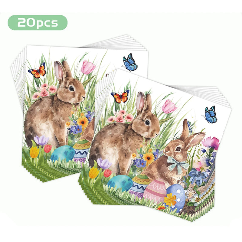 20pcs Easter Bunny Paper Napkins Disposable Napkins Easter Theme Birthday Party Dessert Napkins Spring Easter Party Decorations