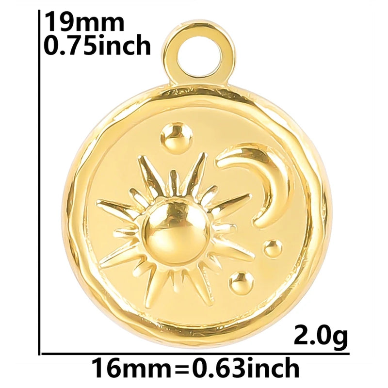 5pcs Stainless Steel Round Moon Sun Charm Pendant for Jewelry Making Supplies DIY Necklace Bracelat Earrings Pendant Accessories