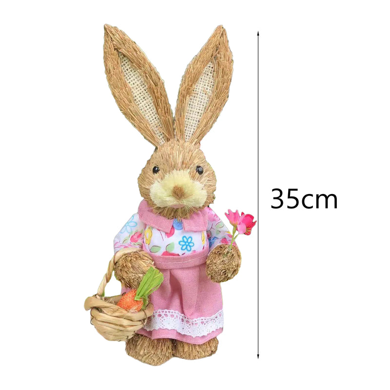 Cute Straw Rabbits Bunny Standing Decorations w/Carrots for Easter Party Home Garden Wedding Ornament Photo Props Crafts