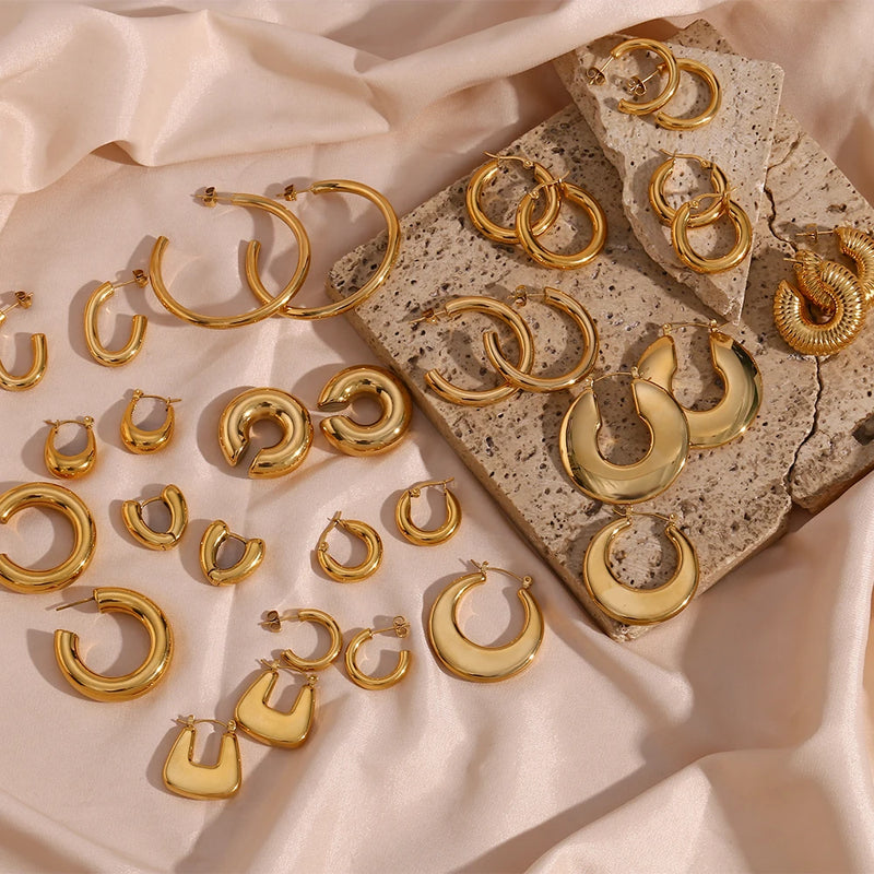 Dream Hoops! Waterproof Anti-allergenic 18K Gold Plated Stainless Steel Hoop Earrings For Women Oversize Small Loop Earring