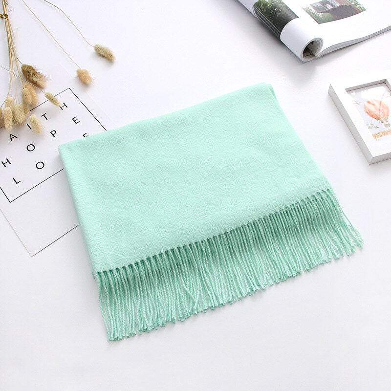 Luxury Solid Women Scarf Winter Cashmere Pashmina Shawls Warm Lady Blanket Wraps Bufanda Scarves Tassel Neck Echarpe 2022