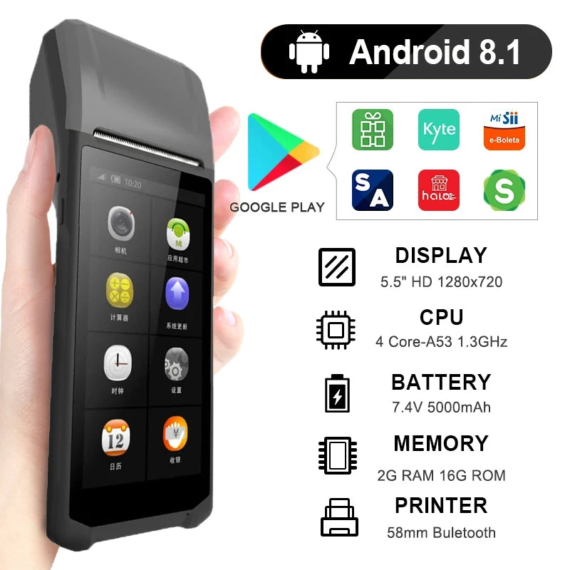 Handheld PDA Q3Pro 4G Android 8.1 POS Machines Portable Electronic Ticket Printer Receipt All In One Handheld Business Register