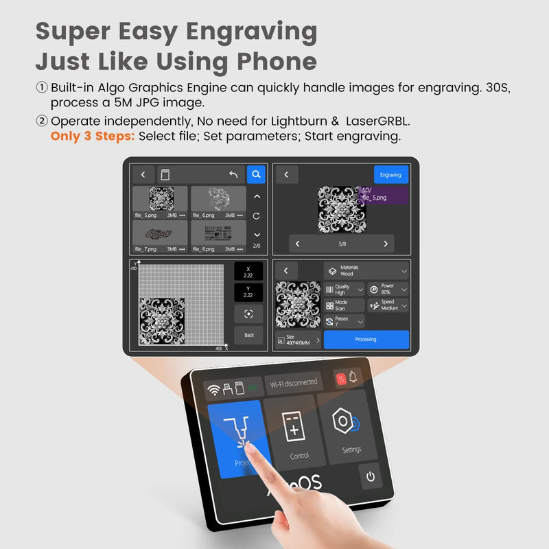 AlgoLaser Alpha MK2 Laser Engraver 20W Output Power 3.5” Color Touch Screen App Offline Control DIY Engraver Tool for Metal MDF
