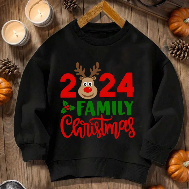 2024 Family Christmas&deer Print Family Together Matching Sweatshirt Casual Christmas Hoodie Christmas Day Holiday Clothes Tops