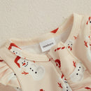 Toddler Christmas Romper Set with Matching Headband Festive Snowman and Snowflake Print Zip Up Jumpsuit for Baby Girl