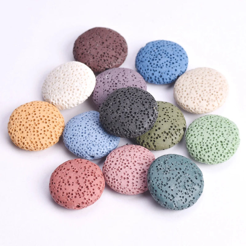 5pcs Natural Volcano Lava Stone Flat Round 20mm 27mm 32mm Loose Crafts Beads lot for Jewelry Making DIY Earring Findings