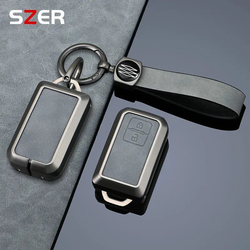 Metal Leather Car Remote Key Case Cover Shell For Suzuki Ertiga Swift Wagon R 2 Button Protected Holder Keyless Fob Accessories