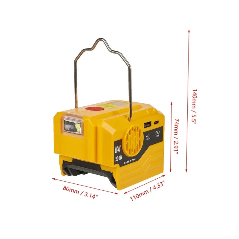 200W Power Inverter AC 220V Outdoor Mobile Lithium Battery Inverter For Makita/DeWalt/Milwaukee/Bosch 18V-20V Battery