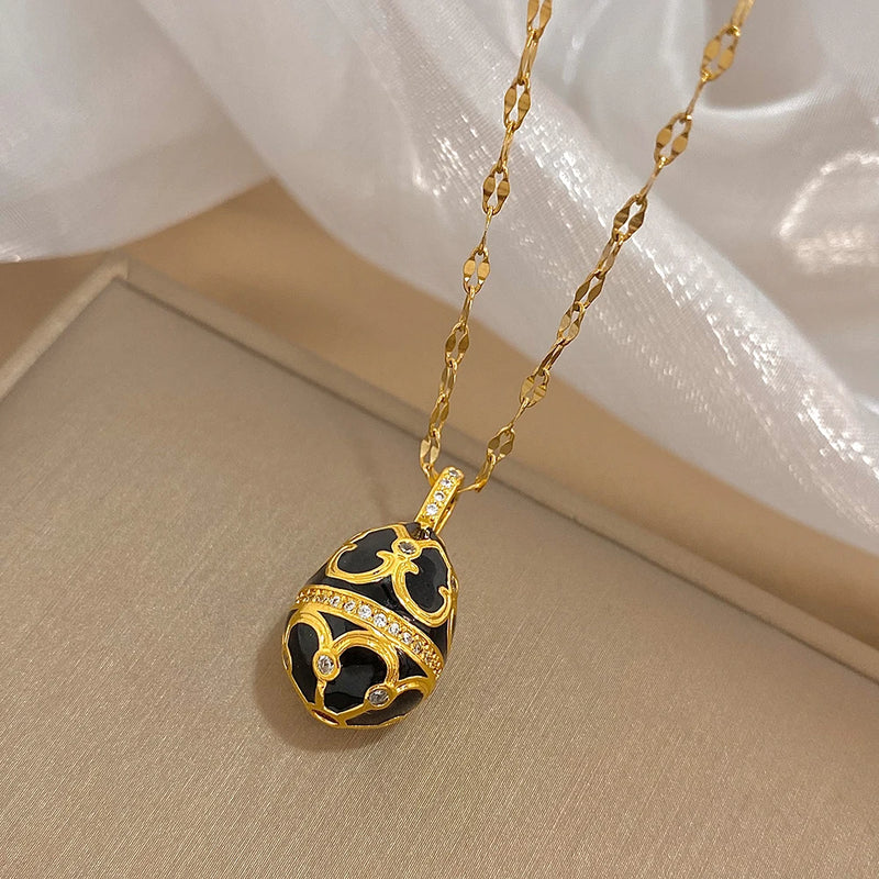 Greatera Colorful Enamel Easter Egg Pendant Necklaces for Women Guilloche Locket Egg Gold Plated Chain Necklaces Party Jewelry