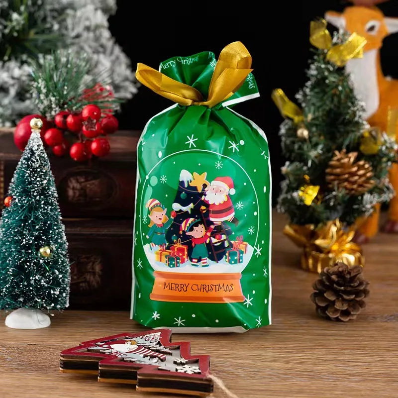 Hot Sale 10Pcs/Lot 15x23cm Christmas Plastic Gift Bag Party Favor Boutique Cosmetics Candy Gifts Packaging Bags With Drawstrings