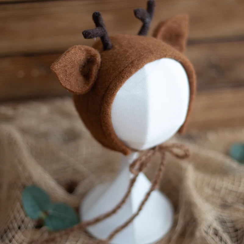 Newborn Wool Felt Fox Flower Bonnet Newborn Photography Props Baby Animal Floral Garden Hat Photo Shoot