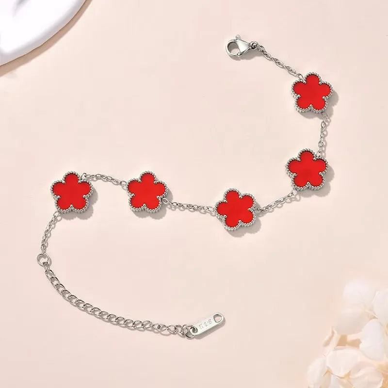 Stainless Steel Flower Four-leaf Clover Women's Bracelet Necklace Earrings Jewelry Gift