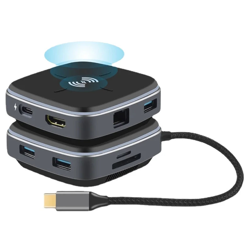 9-in-1 Type-C Docking Station - Wireless Fast Charging - Type-C To Hub Adapter - MacBook Expansion Dock - USB-C Hub