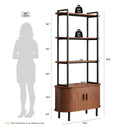 71" Tall Bookshelf,4-Tier Book Shelf with Storage Cabinet,Modern Bookcase with Sliding Door & Adjustable Footpad
