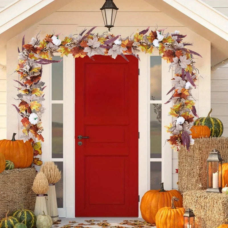Fall Maple Leaves Pumpkin Garland, 6.56 Ft/ Piece Hanging Vine Garland Artificial Autumn Foliage Garland Thanksgiving