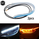 2 Pcs DRL LED Strip Turn Signal Light Yellow Bright Flexible Turn Signal Light Daytime Running Light for Car Headlight 12V